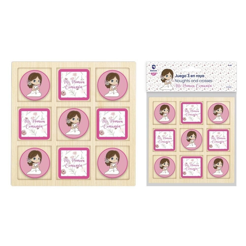 Juego tres en raya niña primera comunión, pack 12 uds