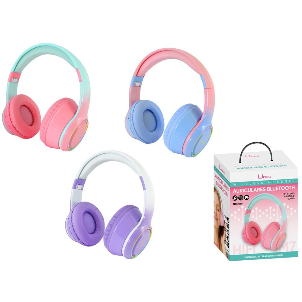 Auriculares pastel Bluetooth con micrófono y luz UMAY