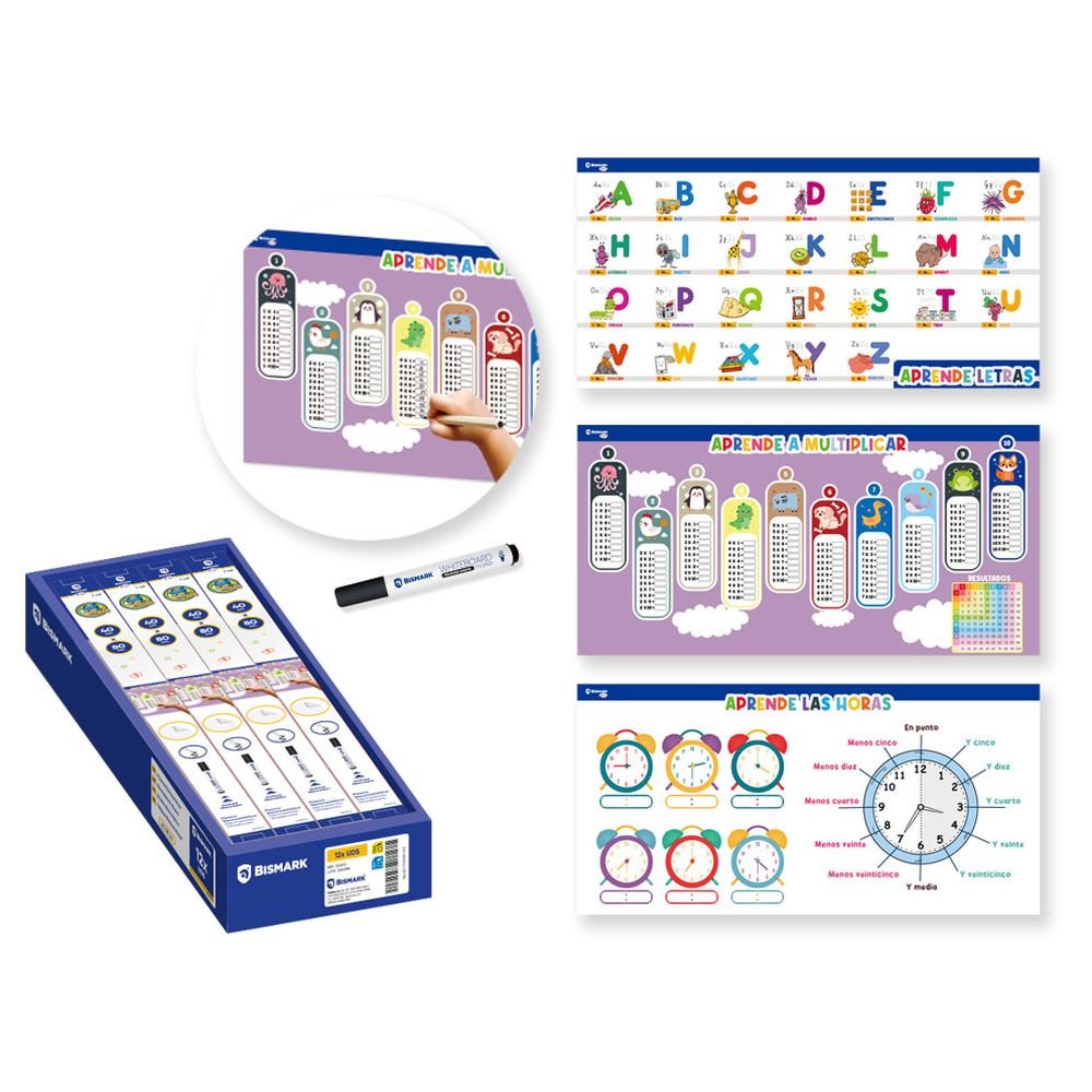 Pizarra infantil electroestática 40x80 cm Tablas Reloj Alfa Marca Poessa Bismark Imagen principal del producto