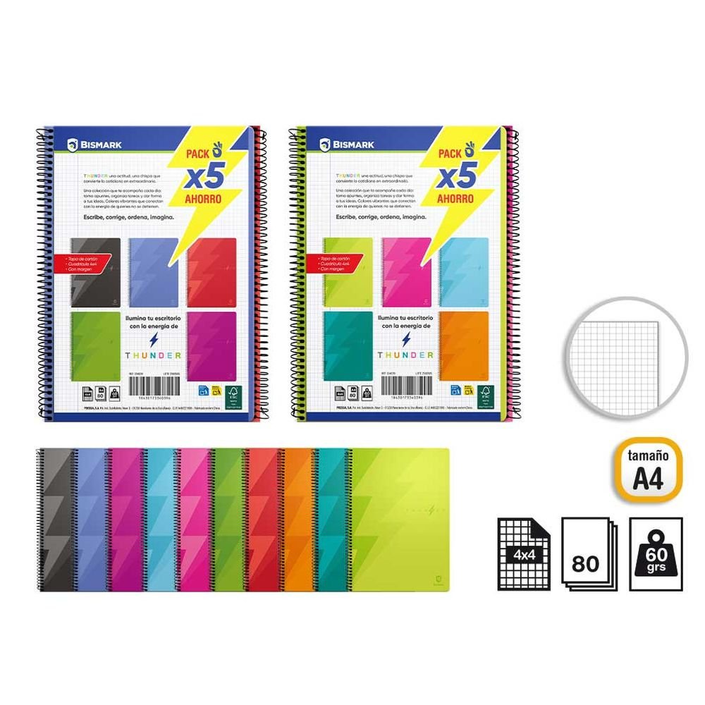Pack 5 Cuadernos Golden Thunder A4 80H 60 g Cuadro Poessa Bismark Imagen principal del producto