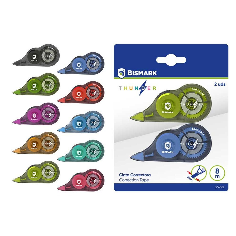Pack Ahorro 2 Cintas Correctoras Thunder 8 m Surtidas Marca Poessa Bismark