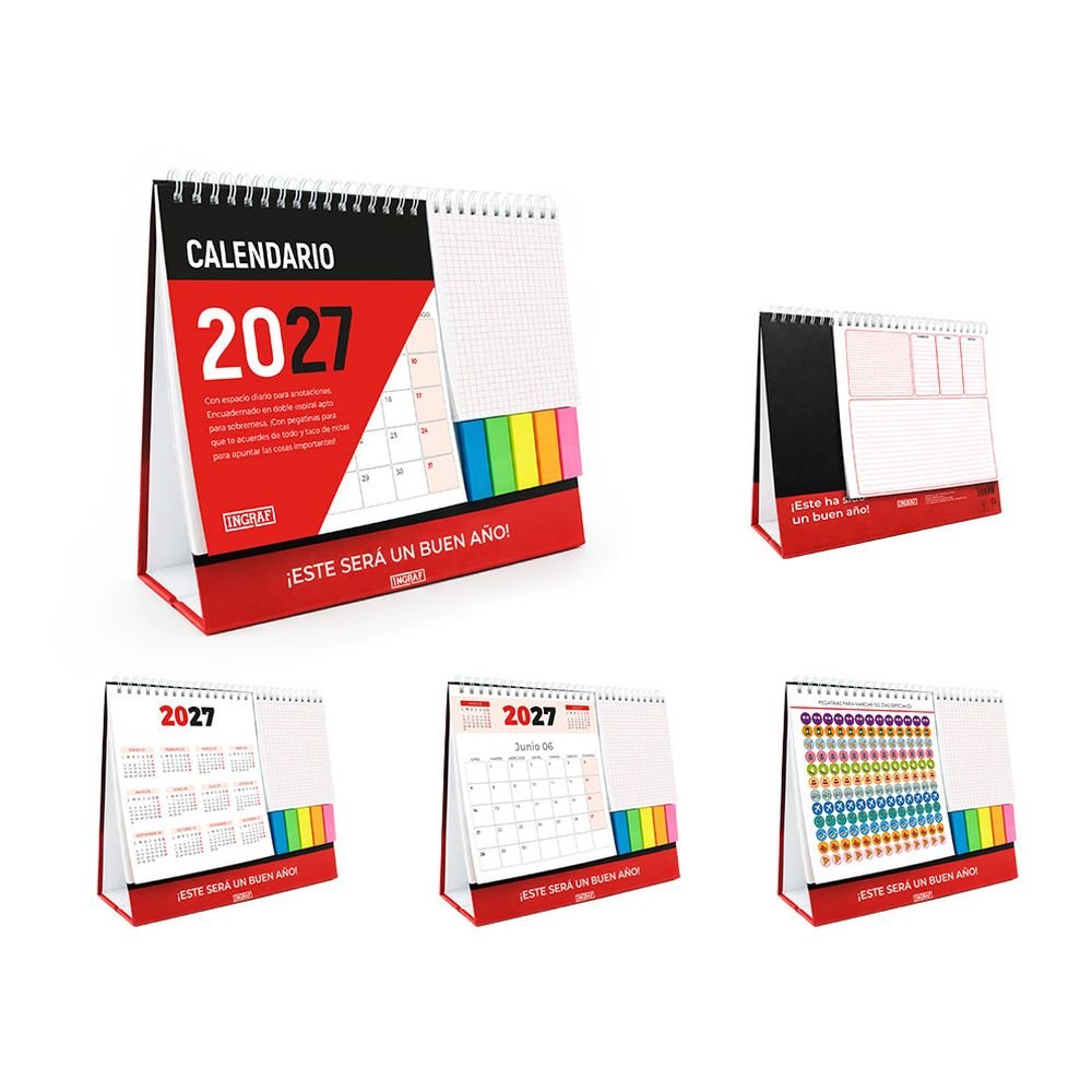 Calendario 2027 Sobremesa con Taco de Notas y Banderitas INGRAF Agendas Imagen principal del producto