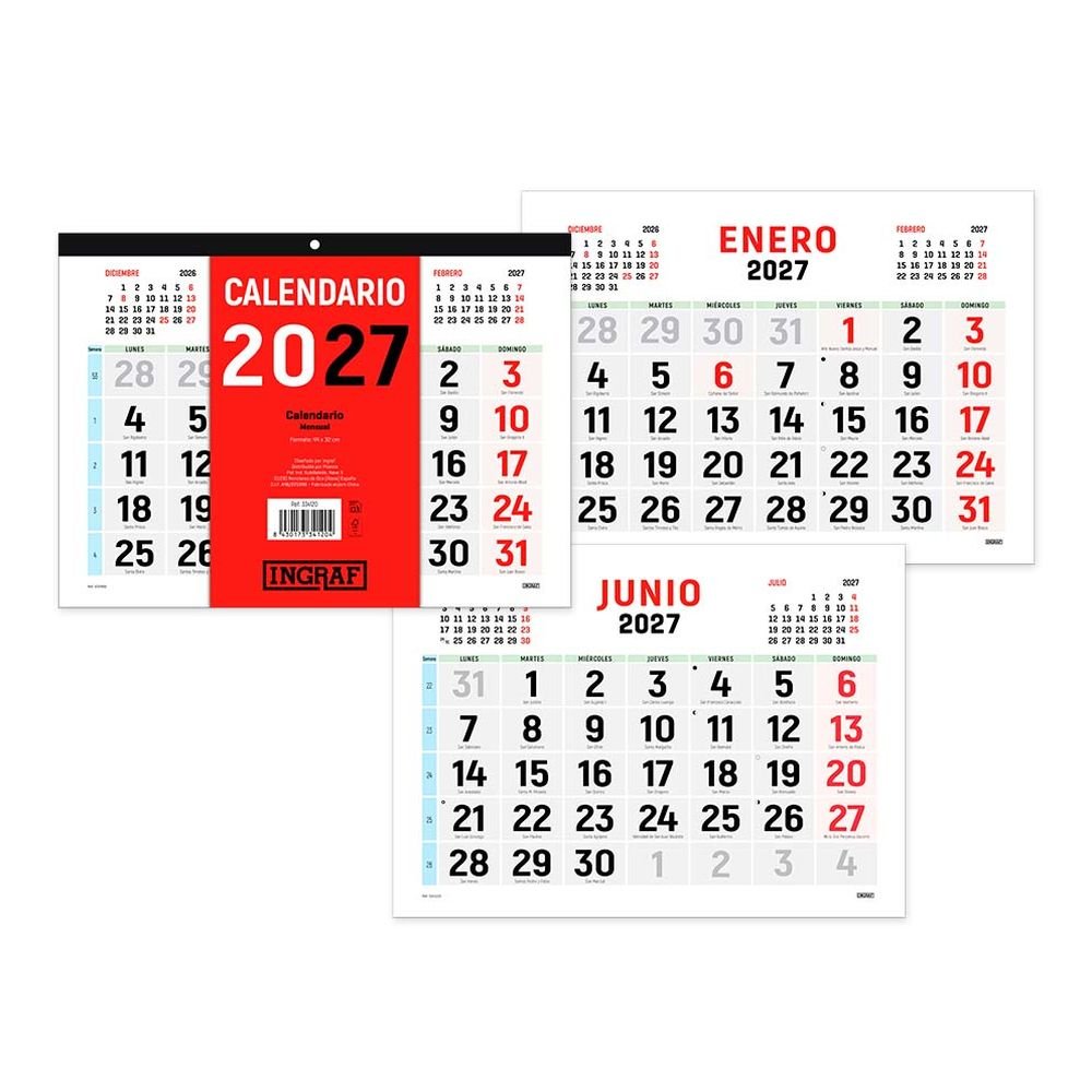 Calendario 2027 Faldilla Pared Numeros Grandes INGRAF Agendas Imagen principal del producto