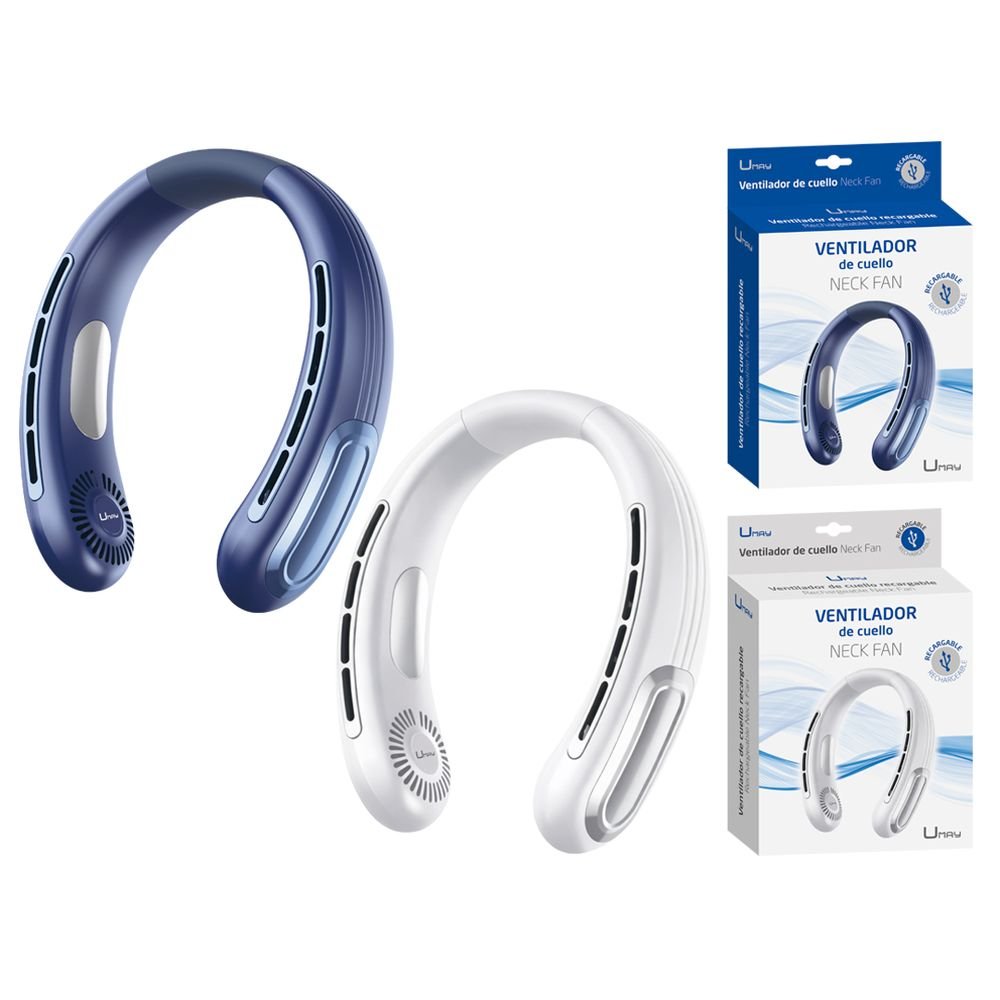 Ventilador de cuello recargable UMAY azul y blanco