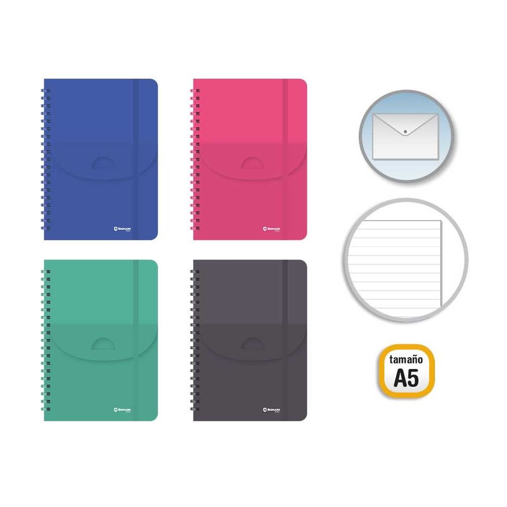 Libreta A5 con Bolsillo Tapa PP Surtidas Poessa Bismarck Básico Imagen principal del producto