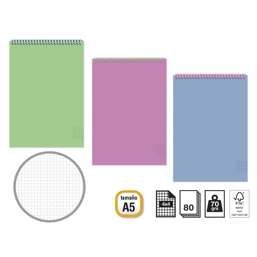 Libreta A5 tapa PP transparente Poessa Bismark, pack 12 unidades