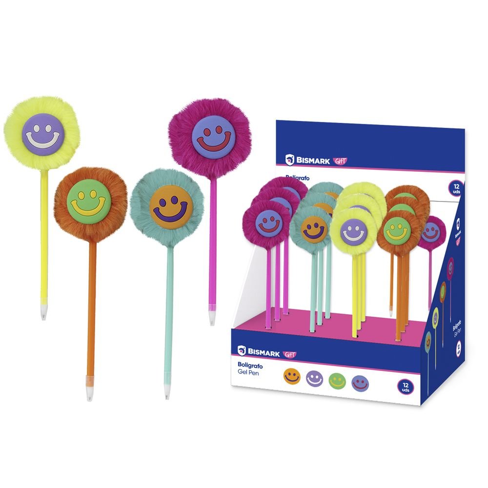 Expositor 12 bolígrafos Smile Pompón surtidos