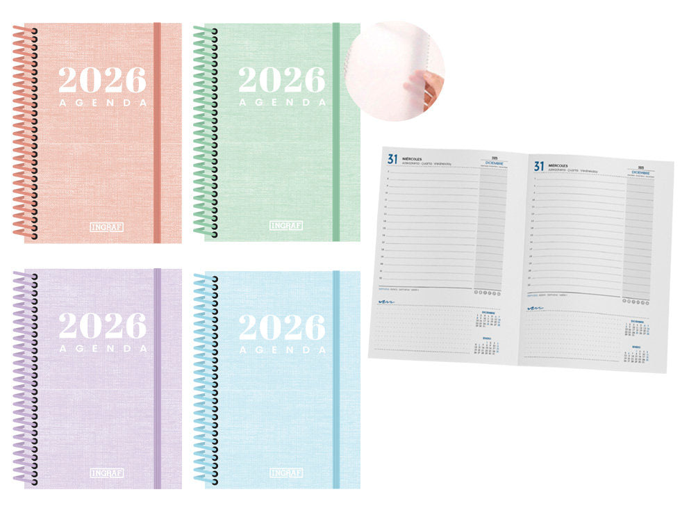 AGENDA ANUAL 2026 ROMA DIA PAGINA 15X21 PASTEL SURTIDAS | INGRAF AGENDAS