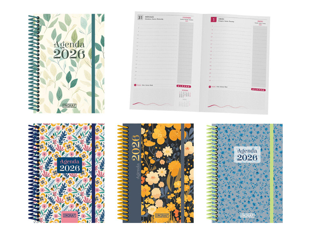AGENDA ANUAL 2026 FLOWERS DIA PAGINA SURTIDAS 15X21CM | INGRAF AGENDAS Imagen principal del producto