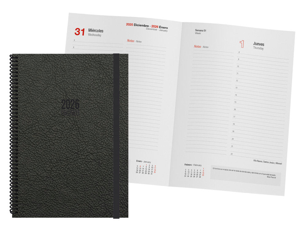 AGENDA ANUAL 2026 TOKIO DIA PAGINA 17X24 NEGRO | INGRAF AGENDAS