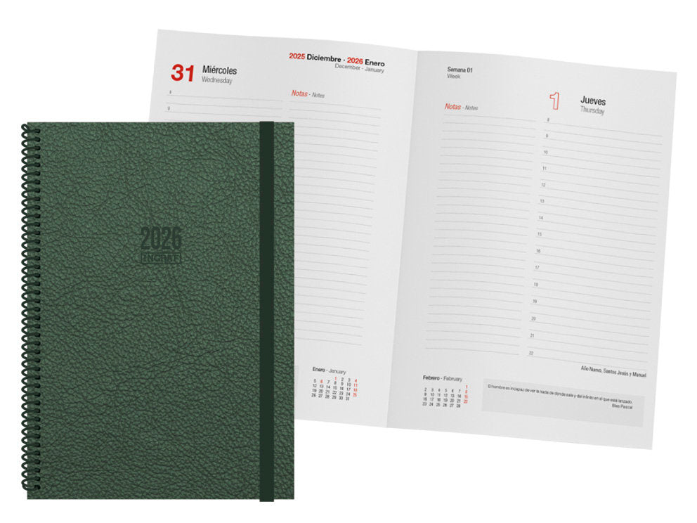 AGENDA ANUAL 2026 TOKIO DIA PAGIAN 17X24 VERDE | INGRAF AGENDAS Imagen principal del producto