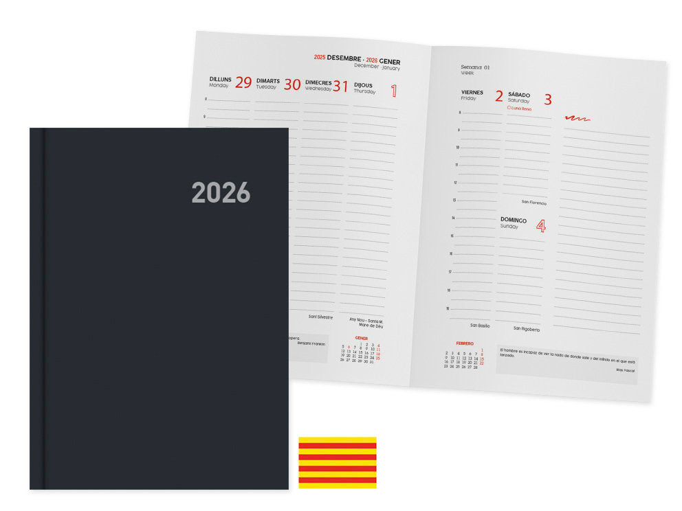 AGENDA ANUAL 2026 PARIS SEMANA VISTA 15X21 NEGRO CATALAN | INGRAF AGENDAS