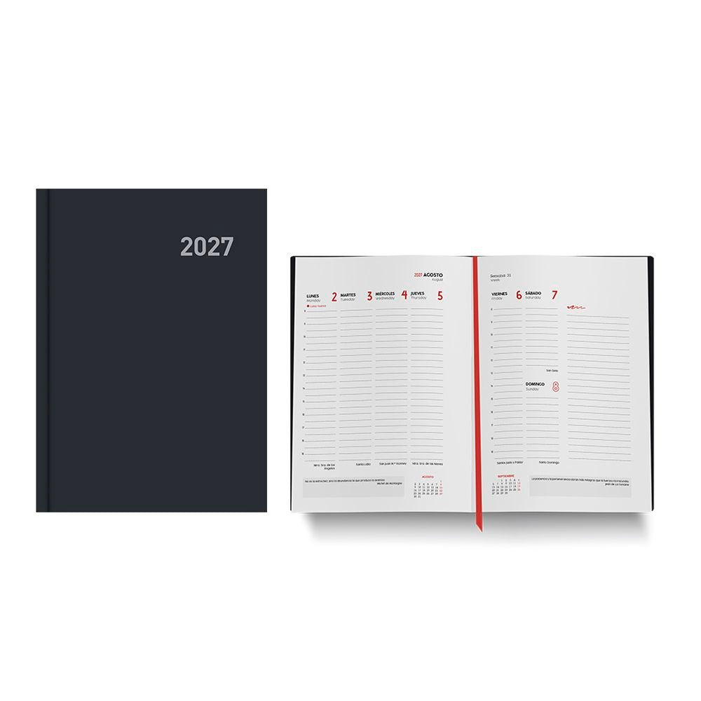 Agenda Anual 2027 Paris Semana Vista 15x21 Negra INGRAF Agendas Imagen principal del producto