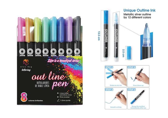 Rotulador Doble Linea Outline Pen Metalizados 8 Colores | Roymart | Pack 1 Unidades Imagen principal del producto