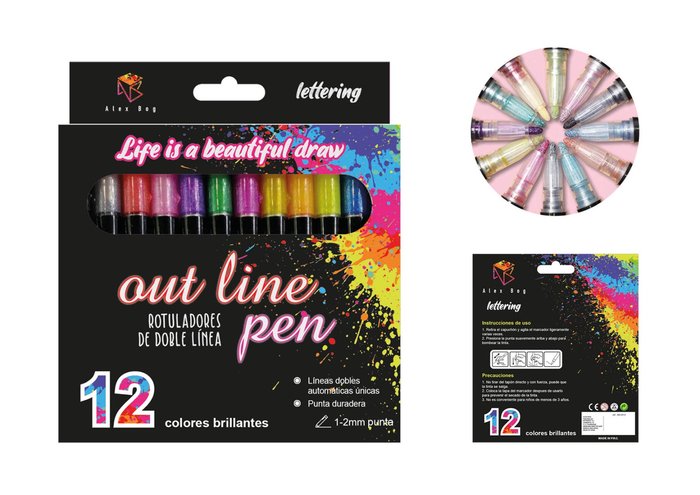 Set 12 Rotuladores Doble Linea Neon Pastel Glitter | Roymart | Pack 1 Unidades Imagen principal del producto