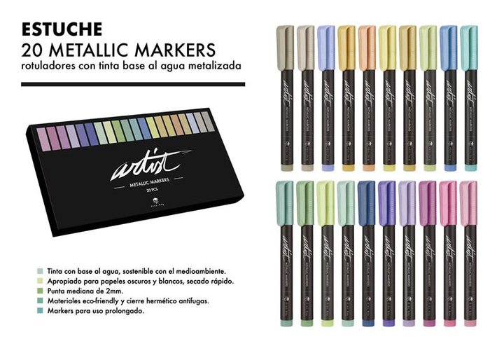ESTUCHE 20 ROTULADORES METALLIC MARKERS GAMA ARTIST | ROYMART Imagen principal del producto