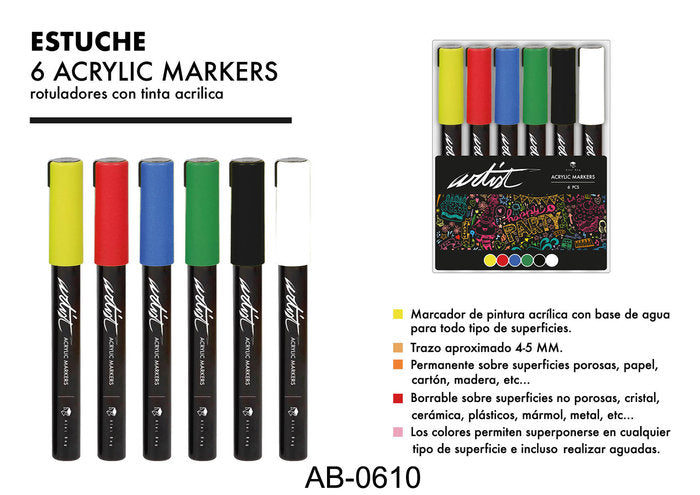 ESTUCHE 6 ROTULADORES ACRILICOS GAMA ARTIST SURTIDA | ROYMART Imagen principal del producto