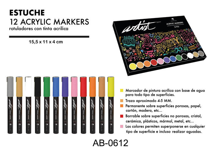 ESTUCHE 12 ROTULADORES ACRILICOS GAMA ARTIST SURTIDA | ROYMART Imagen principal del producto