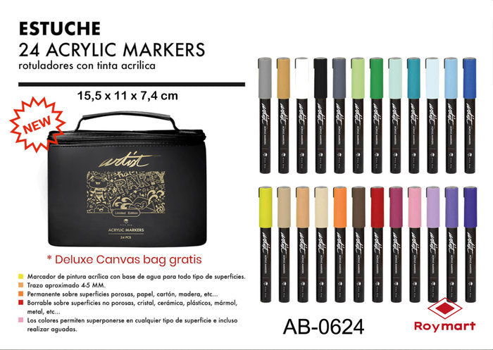 ESTUCHE 24 ROTULADORES ACRILICOS GAMA ARTIST CON ORGANIZADO | ROYMART Imagen principal del producto