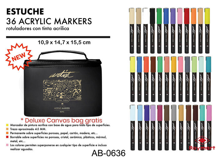 ESTUCHE 36 ROTULADORES ACRILICOS GAMA ARTIST CON ORGANIZADO | ROYMART Imagen principal del producto