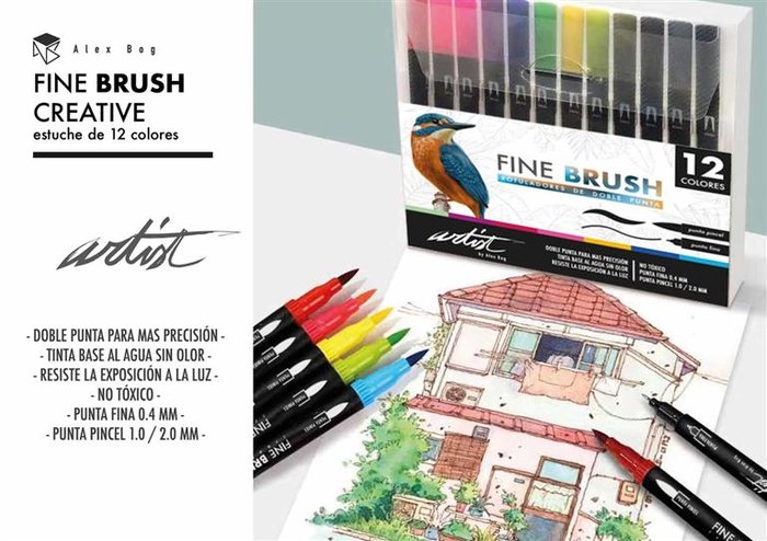 Estuche 12 Rotuladores Dobles Fine Brush Gama Creative | Roymart | Pack 1 Unidades