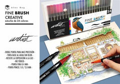 Estuche 24 Rotuladores Fine Brush Gama Creative 2 Puntas | Roymart | Pack 1 Unidades