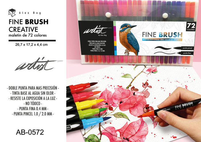 Maletín 72 Rotuladores Fine Brush Creative 2 Puntas Roymart