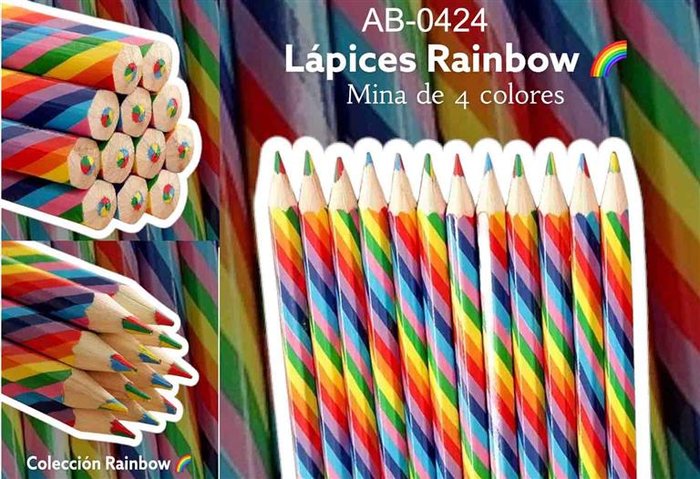 Bote PVC 24 Lapices Rainbow Cuatricolor Roymart