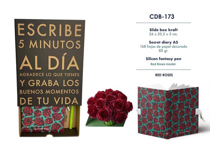 PACK REGALO DIARIO ROSAS CON CANDADO Y BOLIGRAFO A JUEGO | 1 UNIDADES | (ROYMART) Imagen principal del producto