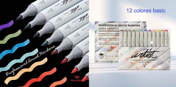 Rotuladores Professional Brush Marker Basic Colors 12 Uds, | Roymart | Pack 1 Unidades