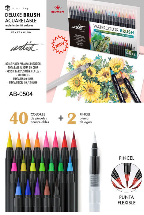 Estuche 40 Rotuladores Deluxe Brush Acuarelables + 2 | Roymart | Pack 1 Unidades Imagen principal del producto