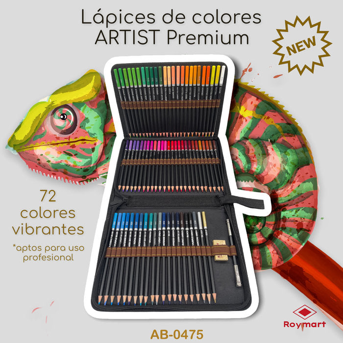Estuche 72 lápices de colores premium Roymart con goma y extensor
