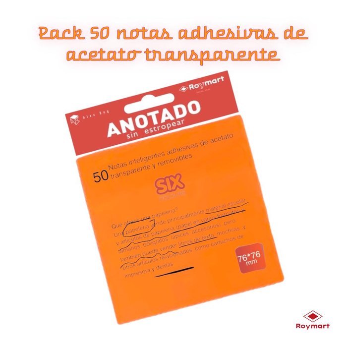 PAQUETE 50 NOTAS INTELIGENTES ACETATO NARANJA | 1 UNIDADES | (ROYMART) Imagen principal del producto