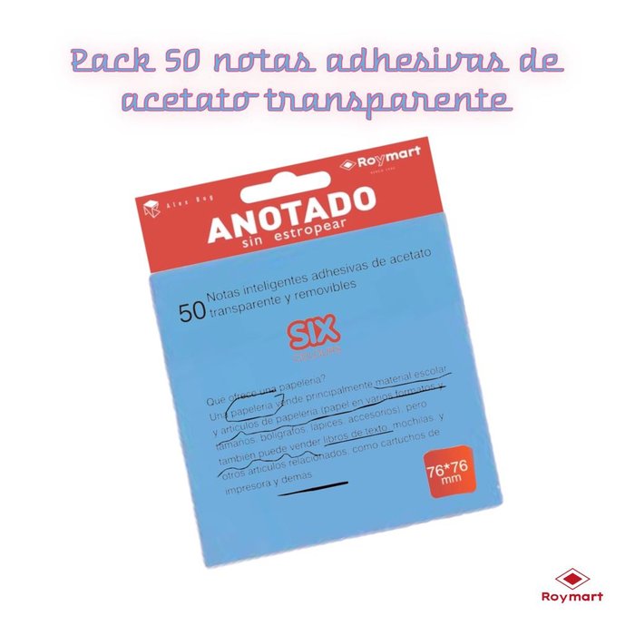 PAQUETE 50 NOTAS INTELIGENTES ACETATO AZUL | 1 UNIDADES | (ROYMART) Imagen principal del producto