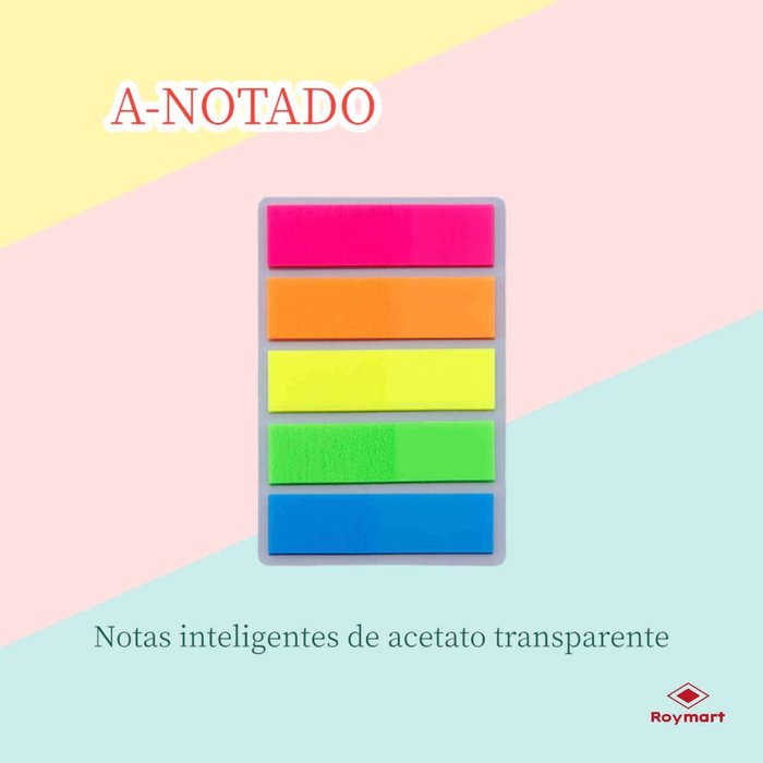 Blister 100 notas señalizadoras acetato transparente 5 colores