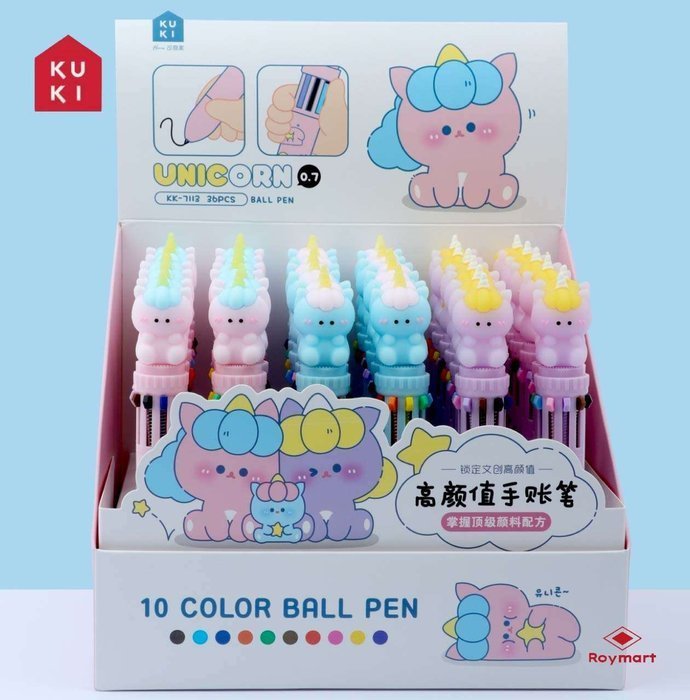 Expositor 36 Bolígrafos 10 Colores Unicornios Roymart