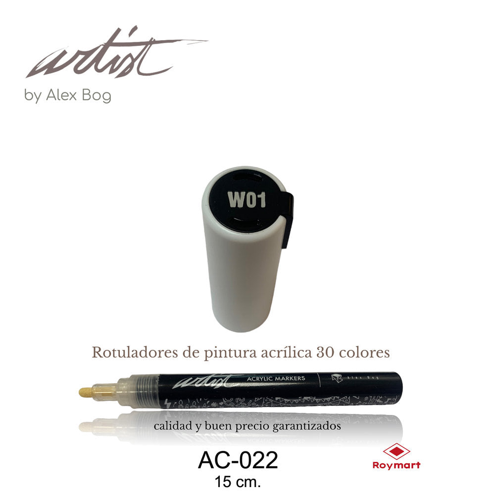 Rotulador acrílico W01 blanco Roymart, pack 12 uds.