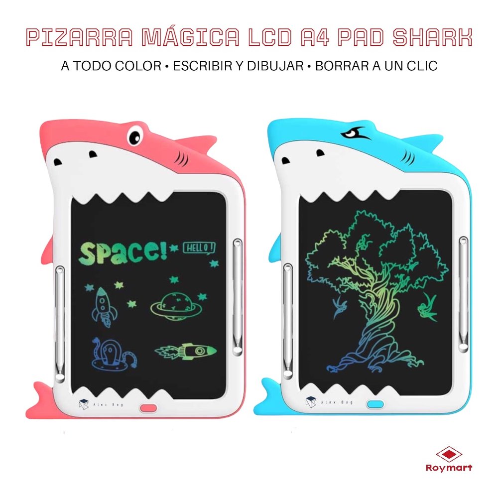 Pizarra Mágica LCD Colores Tiburón Roymart A4 2 Mod Surtidos