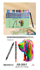 ESTUCHE ACRILICOS PINCEL 2 EN 1 36 COLOLORES | 1 UNIDADES | (ROYMART)