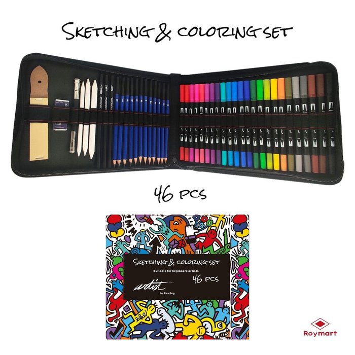 Estuche Tela Iniciacion Sketch 46 piezas y Rotuladores Dobles ROYMART