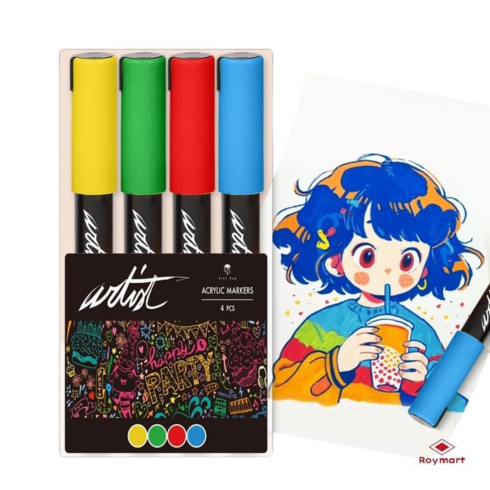 Estuche 4 Rotuladores Acrílicos Gama Artist Colores Parchis Roymart