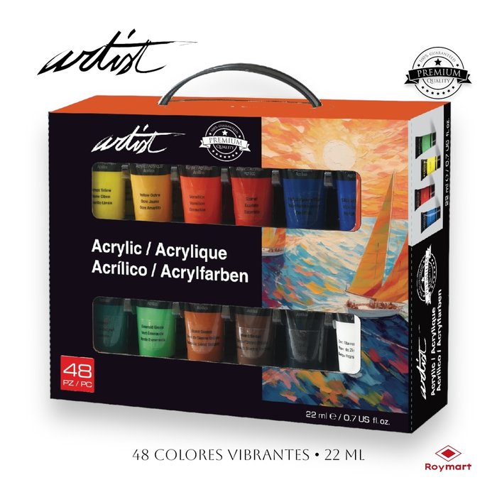 Maletín Artist 48 Colores Pintura Acrílica 22 ml Marca Roymart