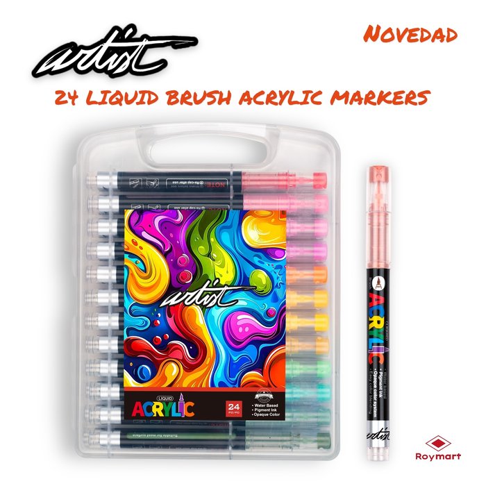 Estuche Maletín 24 Rotuladores Acrílicos Real Brush Roymart