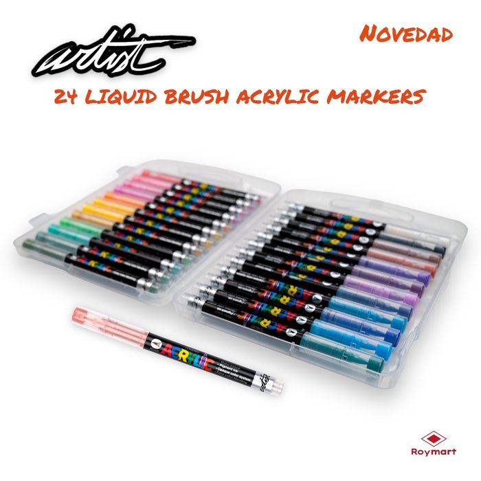 Estuche Maletín 24 Rotuladores Acrílicos Real Brush Roymart