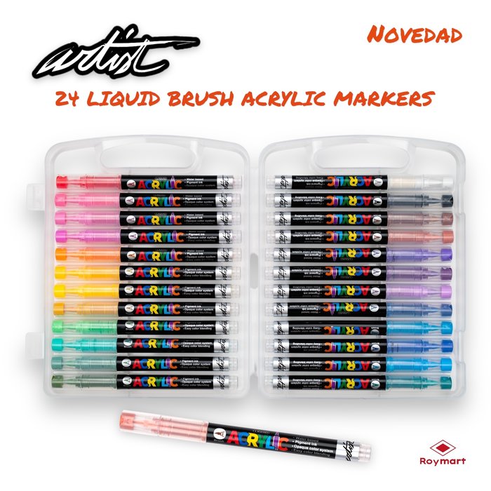 Estuche Maletín 24 Rotuladores Acrílicos Real Brush Roymart