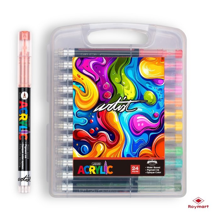Estuche Maletín 24 Rotuladores Acrílicos Real Brush Roymart