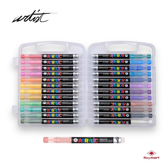 Estuche Maletín 24 Rotuladores Acrílicos Real Brush Roymart