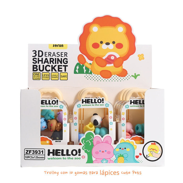 EXP,12 SETS CON 10 GOMAS 3D ANIMALES DEL ZOO | 12 UNIDADES | (ROYMART) Imagen principal del producto