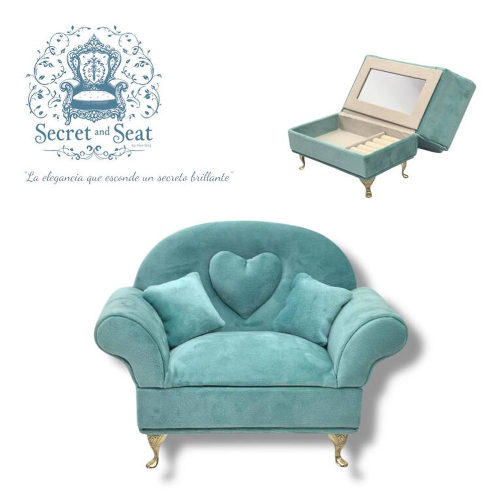 Mini Sofa Secret & Seat Joyero Blue Tiffany ROYMART Imagen principal del producto