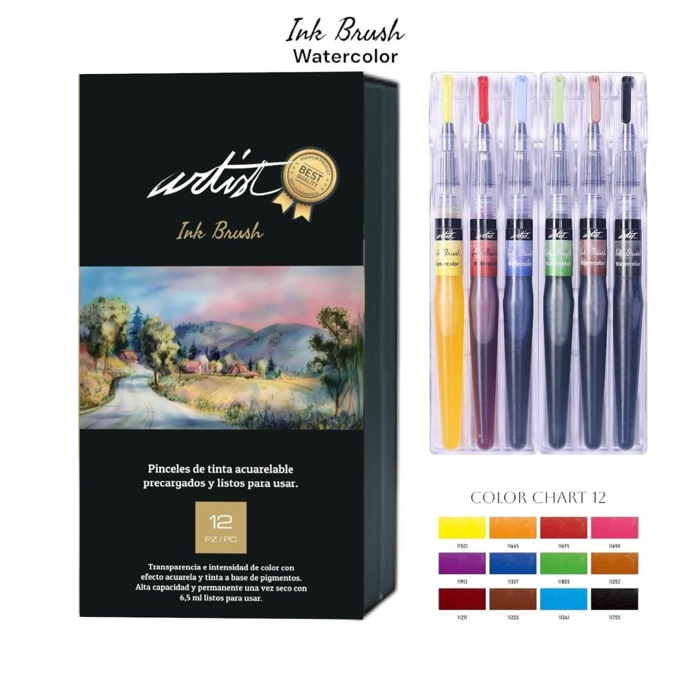 Estuche 12 Rotuladores Pincel Artist Ink Brush Acuarelables Roymart